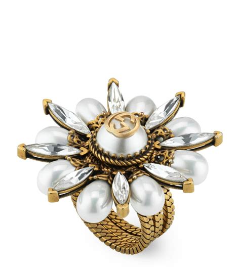 gucci interlocking g flower silver ring|Gucci flower tuquise ring.